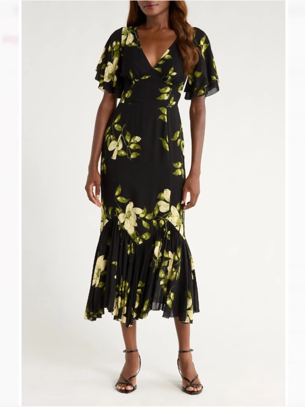 Reformation Salvia Floral Flutter Sleeve Mermaid Dress